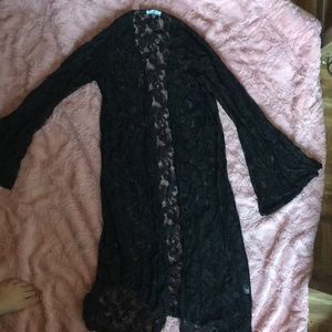 Bell sleeve black lace cover up duster